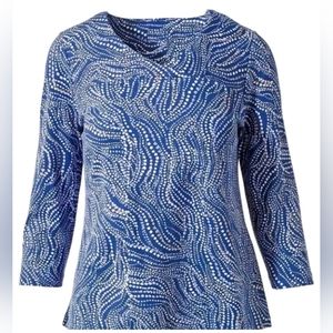 Chico's Ripple Dots Cross Neck 3/4 Sleeve.  Kyoto Indigo.